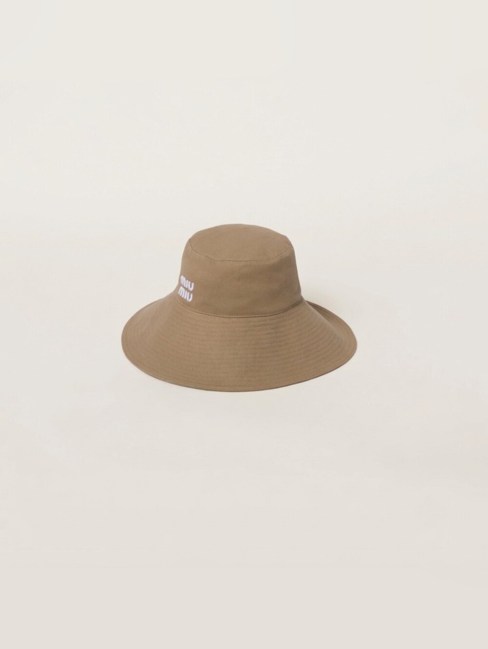 🔥NEW‼️✨️ MIU MIU ✨️ Tan Beige Wide Brim Hat w. White Logo - Women Men Unisex - Picture 11 of 15